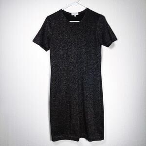 Eric Bompard Glitter Cashmere Dress Short Sleeve Stretchy Black Metallic Medium